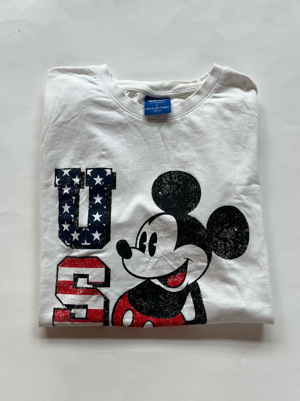 Primark White Mickey Mouse USA Graphic Tee, Size Large